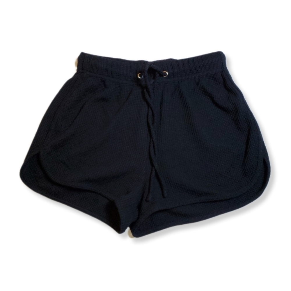 Princess Polly Black Waffle Knit Drawstring Shorts Sz 0